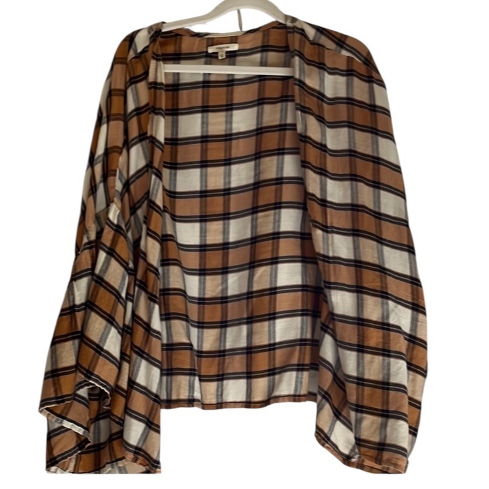 Maurices one size fits 14-16 navy blue multicolored plaid open front top, jacket